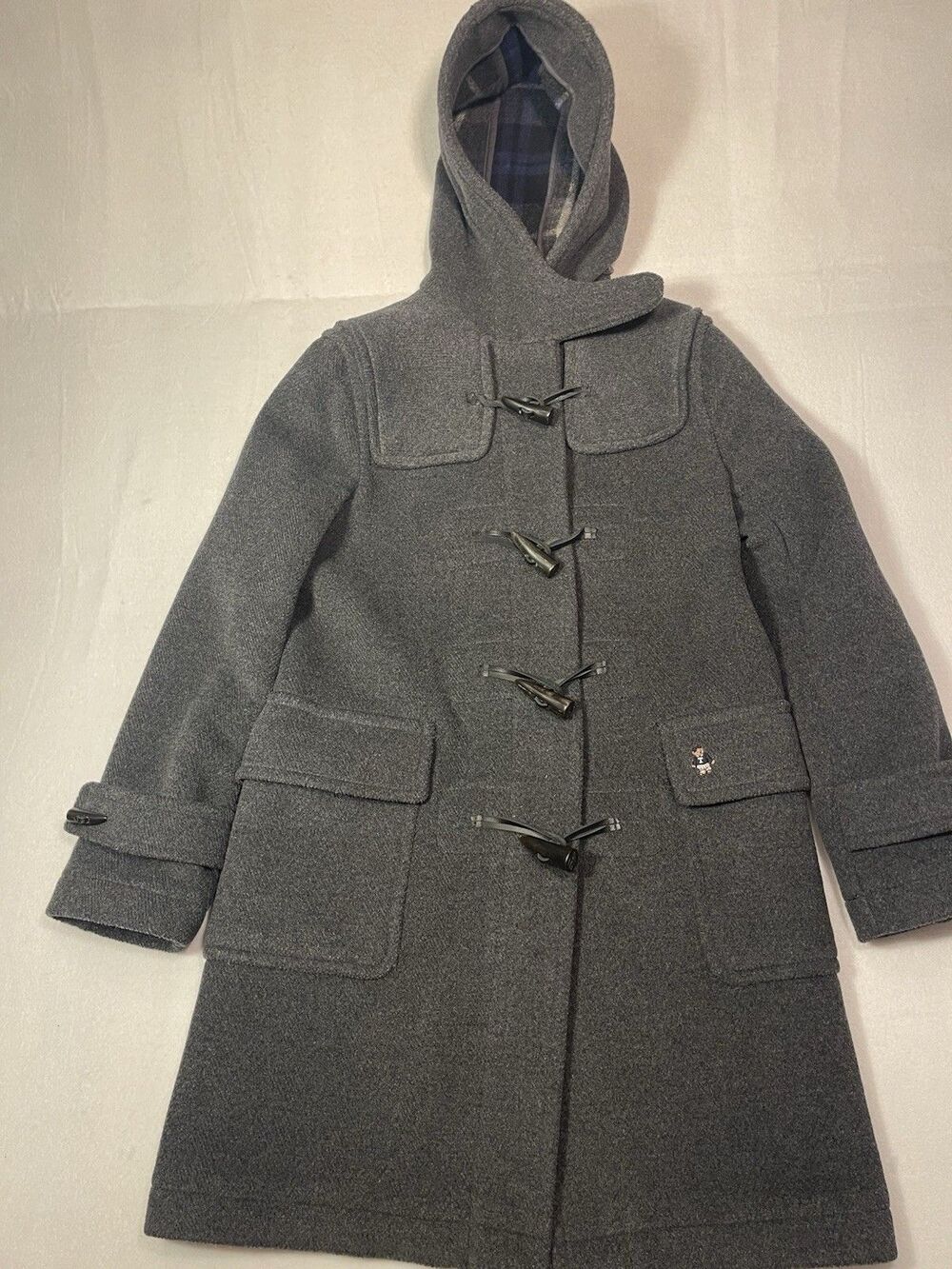 Teenie Weenie Bear Traditional Wool Duffle Coat Embroidered Bear Hooded